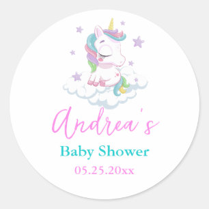 Pegatina Redonda Baby Shower de Unicorn