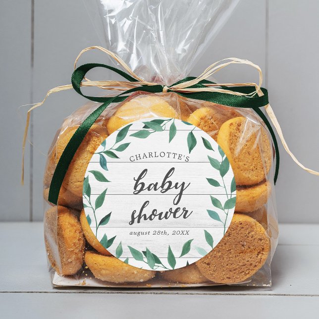 Pegatina Redonda Baby Shower de vegetación rústica (Subido por el creador)