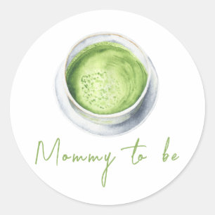 Pegatina Redonda Baby Shower de Watercolor Matcha Latte - Mamá en c
