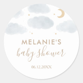 Pegatina Redonda Baby Shower de Watercolor Moon Stars