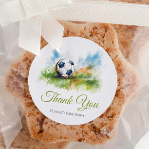 Pegatina Redonda Baby Shower de Watercolor Soccer