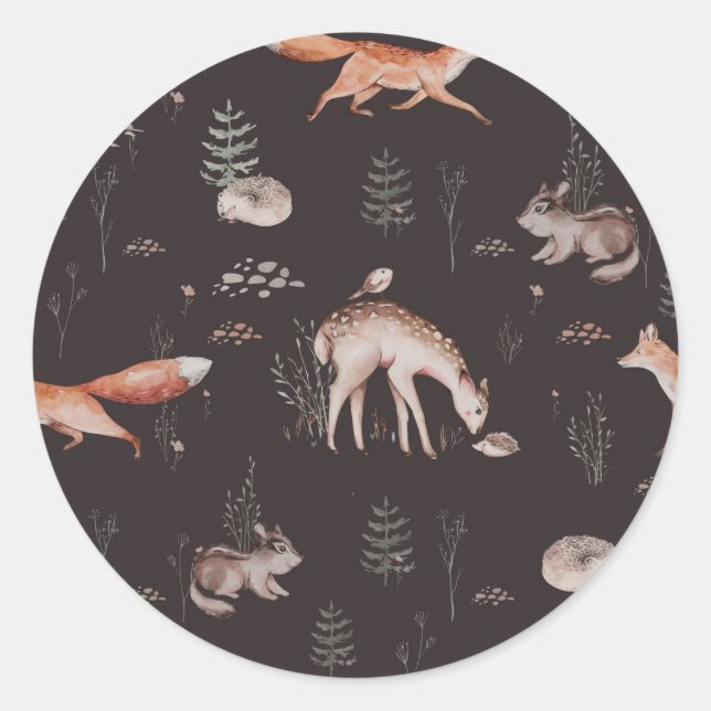 Pegatina Redonda Baby Shower de Watercolor Woodland Animals (Anverso)