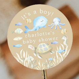 Pegatina Redonda Baby Shower de Whimsy bajo el agua