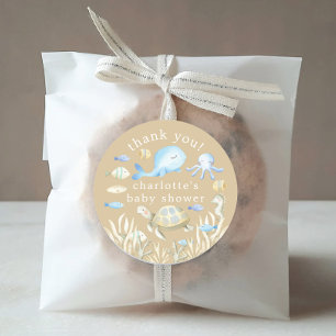 Pegatina Redonda Baby Shower de Whimsy bajo el agua