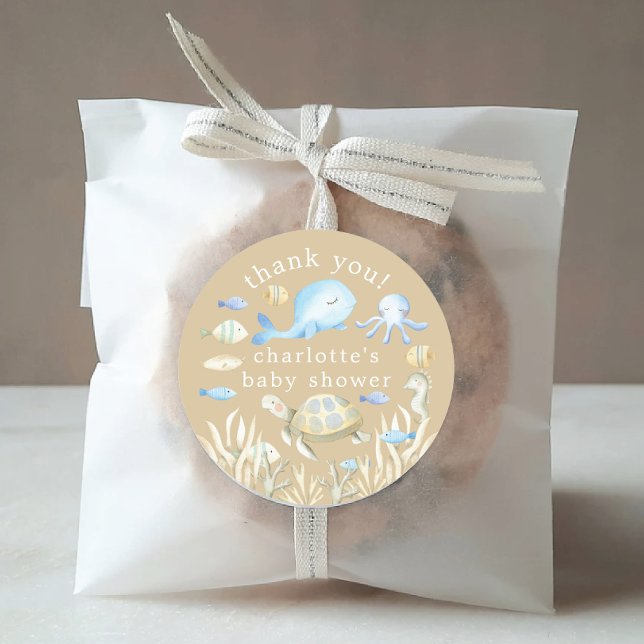 Pegatina Redonda Baby Shower de Whimsy bajo el agua (Subido por el creador)