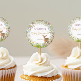 Pegatina Redonda Baby Shower de Wildflower Deer Rustic