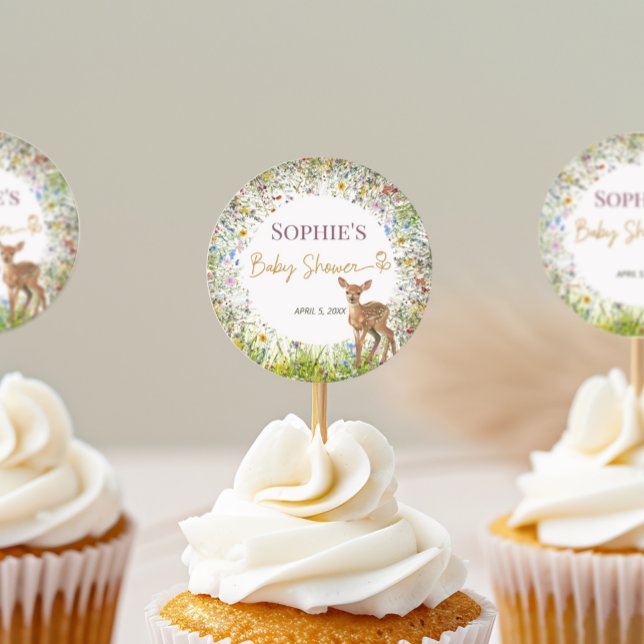 Pegatina Redonda Baby Shower de Wildflower Deer Rustic (Subido por el creador)