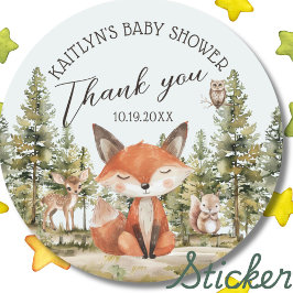 Pegatina Redonda Baby Shower de Woodland Animals