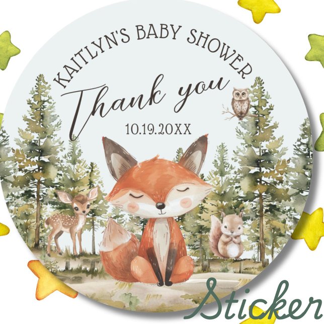 Pegatina Redonda Baby Shower de Woodland Animals (Subido por el creador)