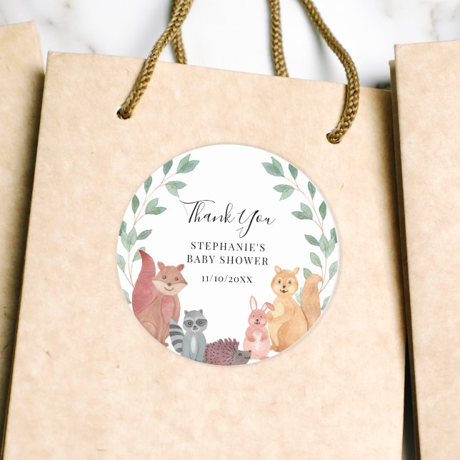 Pegatina Redonda Baby Shower de Woodland Animals (Subido por el creador)