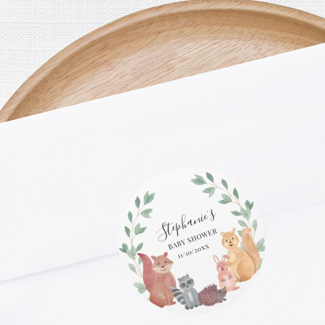 Pegatina Redonda Baby Shower de Woodland Animals (Subido por el creador)