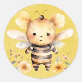 Pegatina Redonda Baby Shower de Yellow Cute Bee Florals