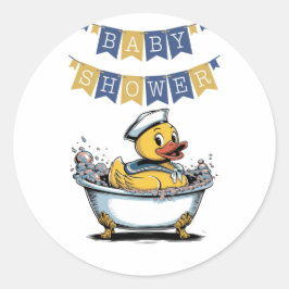 Pegatina Redonda Baby Shower de Yellow y Blue Rubber Duck Boy