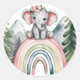 Pegatina Redonda Baby Shower del arco iris del Elefante Whimsical