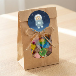 Pegatina Redonda Baby Shower del espacio de oso astronauta azul