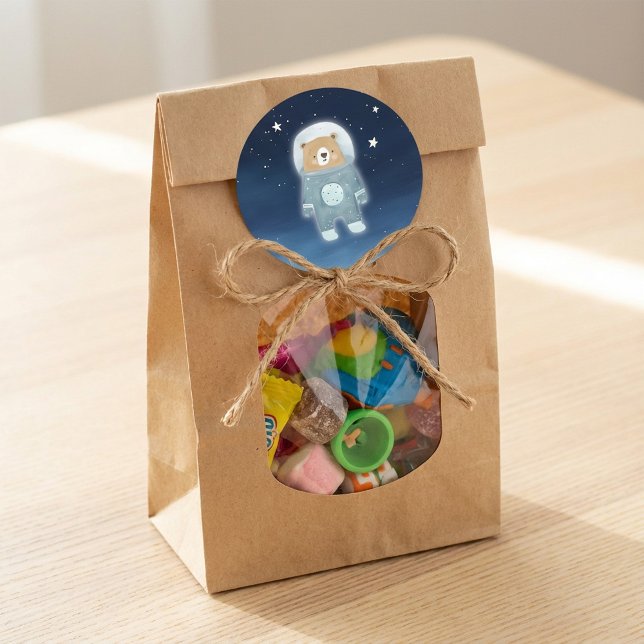 Pegatina Redonda Baby Shower del espacio de oso astronauta azul (Blue Astronaut Bear Space Baby Shower Classic Round Sticker.)