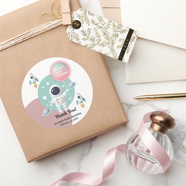 Pegatina Redonda Baby Shower del Moderno Explorador de espacios Pas (Regalar)