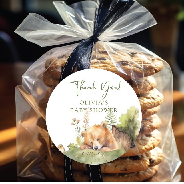 Pegatina Redonda Baby Shower del oso delgado de la naturaleza (Subido por el creador)