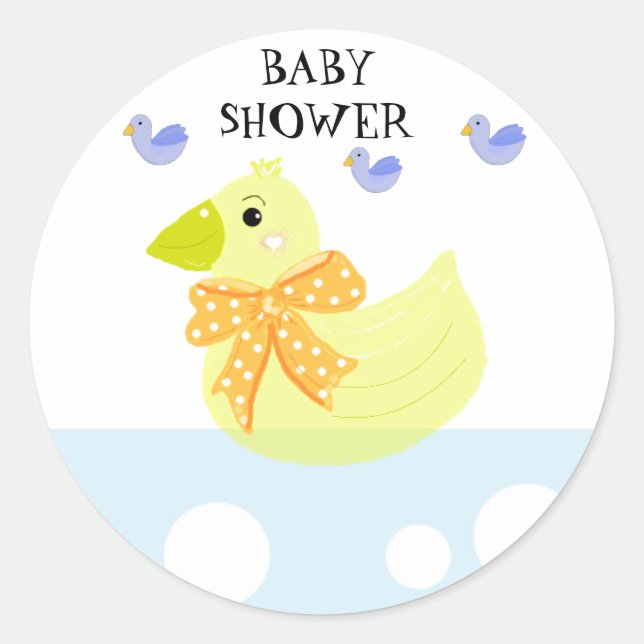 Pegatina Redonda Baby Shower del pato amarillo (Anverso)