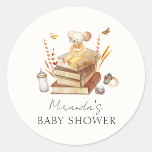 Pegatina Redonda Baby Shower del ratón para el libro de boho neutro