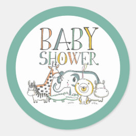 Pegatina Redonda Baby Shower Doodle Safari