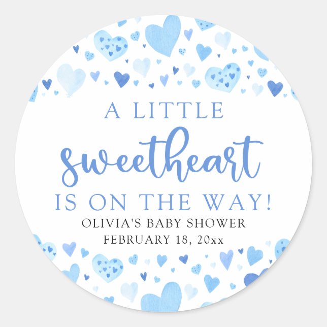 Pegatina Redonda Baby Shower El día de San Valentín Blue Little (Anverso)