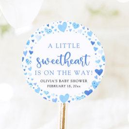 Pegatina Redonda Baby Shower El día de San Valentín Blue Little
