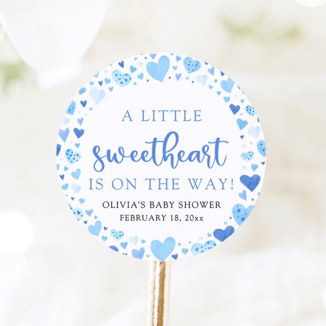 Pegatina Redonda Baby Shower El día de San Valentín Blue Little (Subido por el creador)