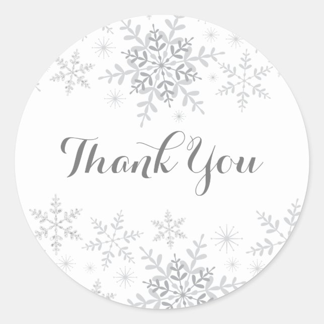 Pegatina Redonda Baby Shower, el pequeño Purpurina de Snowflake Sil (Anverso)