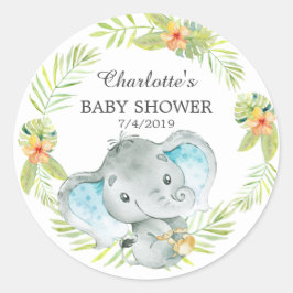 Pegatina Redonda Baby Shower Elephant Jungle Gracias