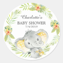 Pegatina Redonda Baby Shower Elephant Jungle Gracias