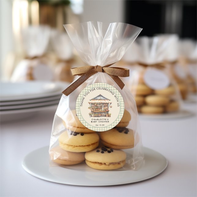 Pegatina Redonda Baby Shower en el mercado de agricultores locales (LOCALLY GROWN BABY 
THANK YOU STICKERS)