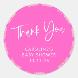 Pegatina Redonda Baby Shower Escandinavo Flower Pink Gracias