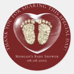 Pegatina Redonda Baby Shower Favor Bubble Heart Gold Feet
