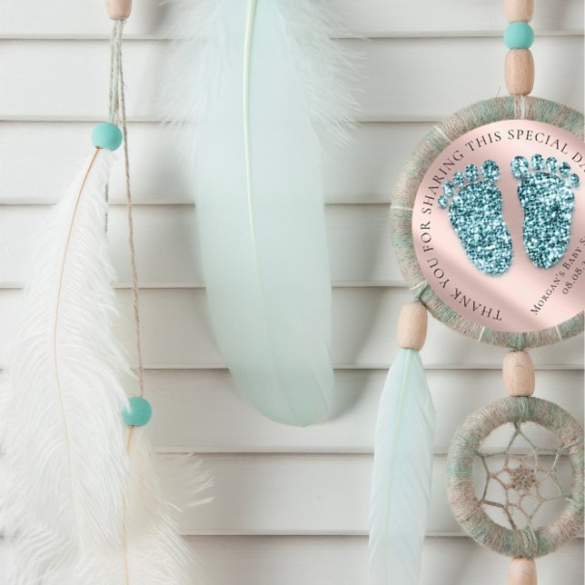 Pegatina Redonda Baby Shower Favor de dar las gracias al Purpurina  (Baby Shower Favor Thank Glitter Rose Glitter Feet Classic Round Sticker)