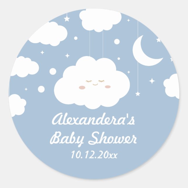Pegatina Redonda Baby Shower Favor de la nube azul (Anverso)