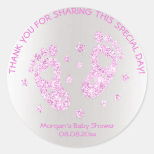 Pegatina Redonda Baby Shower Favor De Las Estrellas Rosadas Gracias
