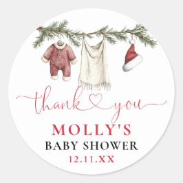 Pegatina Redonda Baby Shower Favor de Santa Baby Clothesline