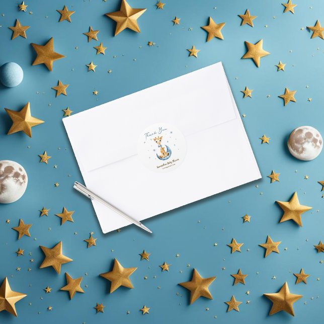 Pegatina Redonda Baby Shower Favor Gracias A Blue Boy Animal Giraff (Subido por el creador)
