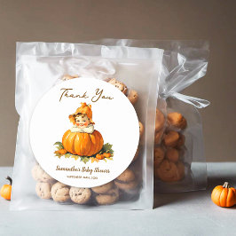 Pegatina Redonda Baby Shower Favor Gracias Pequeña Calabaza Girly