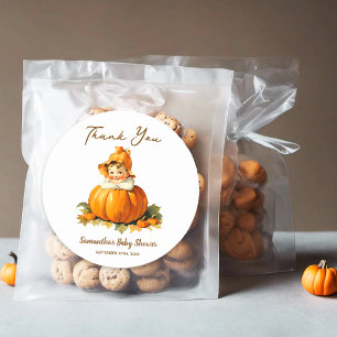 Pegatina Redonda Baby Shower Favor Gracias Pequeña Calabaza Girly