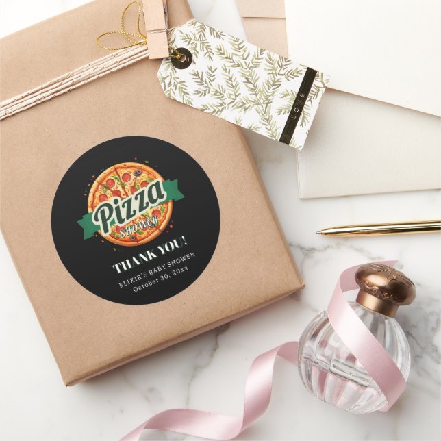 Pegatina Redonda Baby Shower Fiesta Pizza Moderno (Regalar)