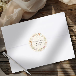 Pegatina Redonda Baby Shower Floral Boho