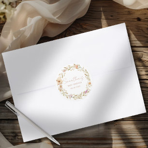 Pegatina Redonda Baby Shower Floral Boho