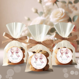 Pegatina Redonda Baby Shower floral Bow rosa