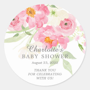 Pegatina Redonda Baby Shower floral de primaverales