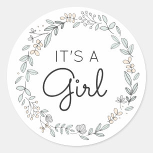 Pegatina Redonda Baby Shower floral delicado