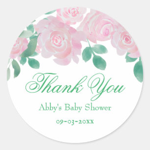 Pegatina Redonda Baby Shower Floral rosa