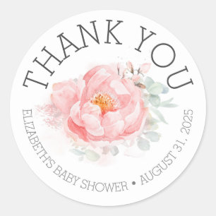 Pegatina Redonda Baby Shower Floral Rosa Gracias