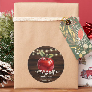 Pegatina Redonda Baby Shower floral ruso de Apple roja